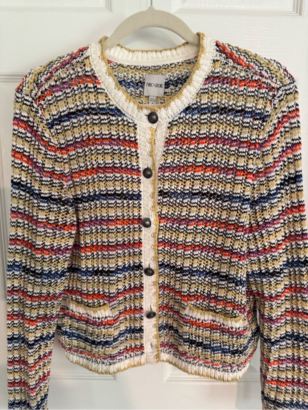 NIC+ZOE Multicolor Striped Tweed Cardigan - Yellow Trim - Picture 2 of 4